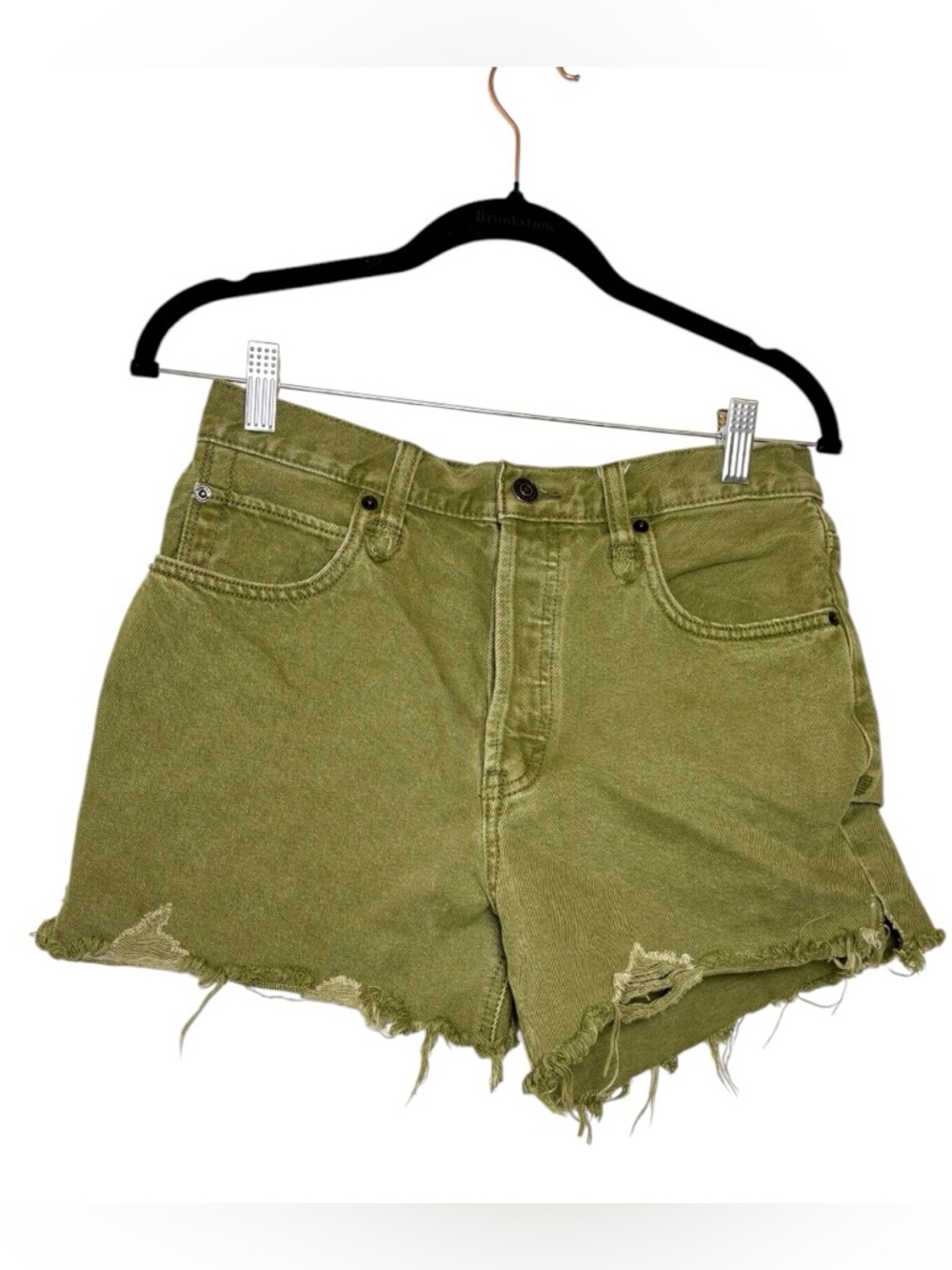 We The Free Olive Green Distressed Denim Cutoff Shorts Casual Size 28